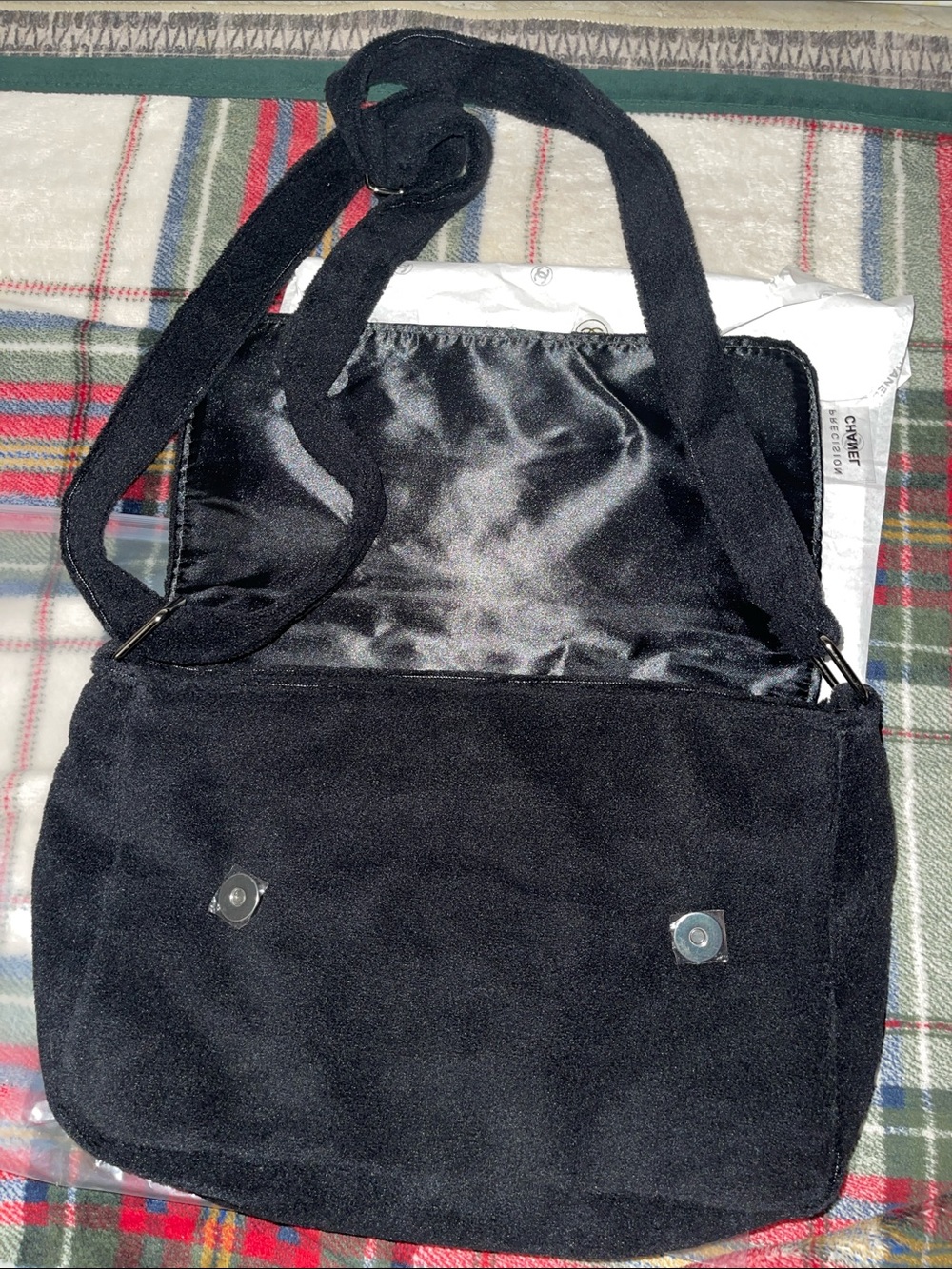 CHANEL Black Suede Crossbody Bag with White CC Emblem - Picture 2 of 3